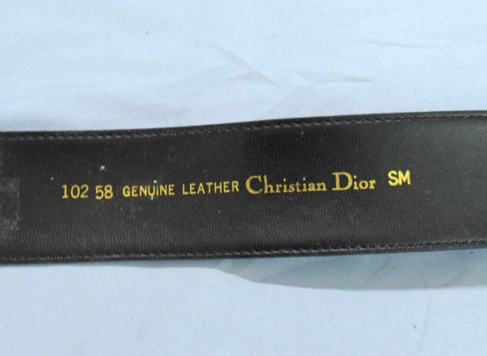 VTG 80's CHRISTIAN DIOR Avant Garde Modernist BLUE LEATHER BELT Gold Hardware S - Image 3 of 4