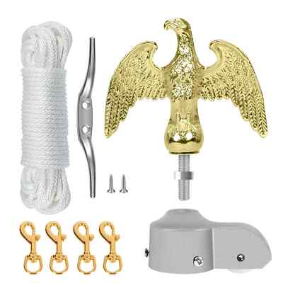 Flagpole Hardware Repair Parts Kit - 50 Feet Halyard Rope+7'' Eagle Topper+6''Z...