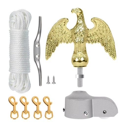 Flagpole Hardware Repair Parts Kit - 50 Feet Halyard Rope+7" Eagle Topper+6"Z... - 第 1/7 張圖片