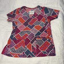 Vera Bradley Modern Medley Print V-Neck Scrub Top w/ 3 Pockets Women  s Small
