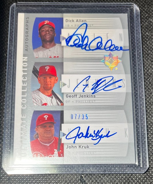 Dick Allen, John Kruk, Geoff Jenkins 2008 Ultimate Phillies TRIPLE AUTO #d 7/35