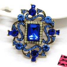 Fashion Women Blue Vintage Royal Rhinestone Crystal Charm Brooch Pin Gifts