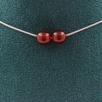 Halskette 2 Perlen Achat Rot 8 Mm. Kette Aus Edelstahl Halskette Damen, H