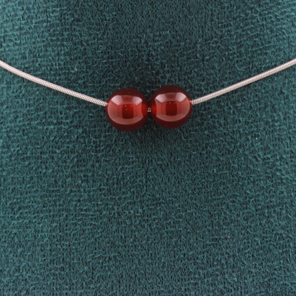 Halskette 2 Perlen Achat Rot 8 Mm. Kette Aus Edelstahl Halskette Damen, H-image