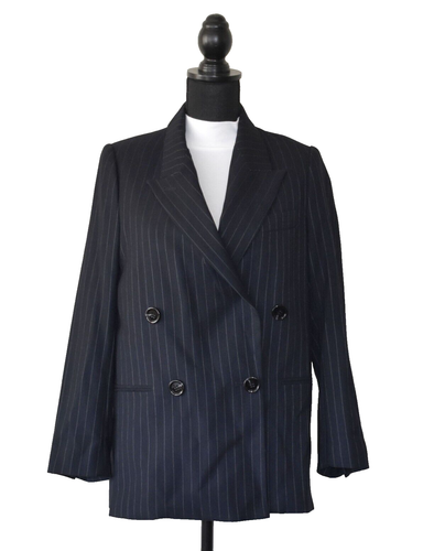 B5 Auth ACNE STUDIOS Dark Navy Pinstriped Wool Double Breasted Blazer Size 34
