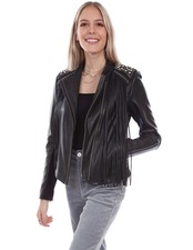 Scully Western Jacket Womens Fringe Studded M Black Lamb F0_l1064