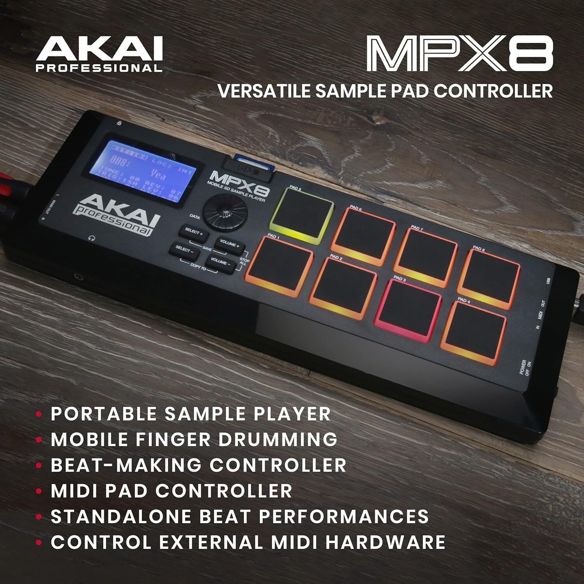 Akai Professional MPX8 Mobile SD Sample Pad Controller MIDI USB