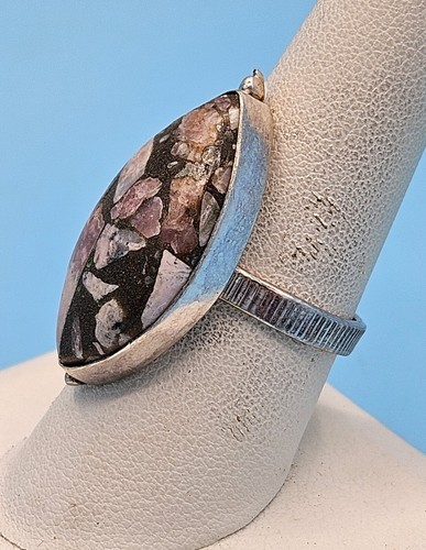 Big Stone and Silver Ring 925, Composite Semi-precious Marquee Gem India Sz 8 - Picture 5 of 16