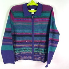 Koret 100% Wool Blanket Zip Coat Jacket Womens Size L Purple/turquoise Western
