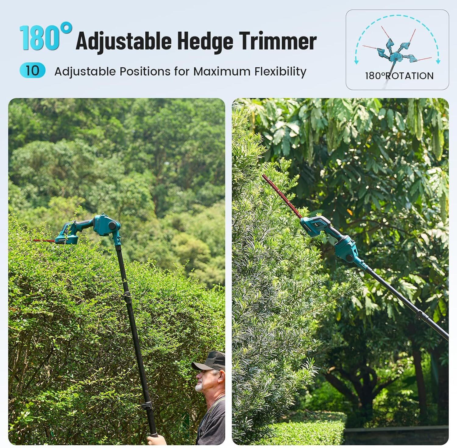 Seesii Cordless Pole Saw Brush Cut Gas Hedge Trimmer Tree Weed 10ft Telescopic