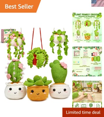 Ergonomic Crochet Starter Kit with 6 Colorful Yarn and Plant Patterns for Adults