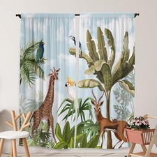 Jungle Safari Forest Curtains for Babies and Kids Playroom Size 84 in X 84 in