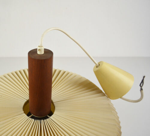 Teak Ceiling Light - Vintage - Old Ceiling Lamp - Pleated Lampshade - Picture 2 of 7
