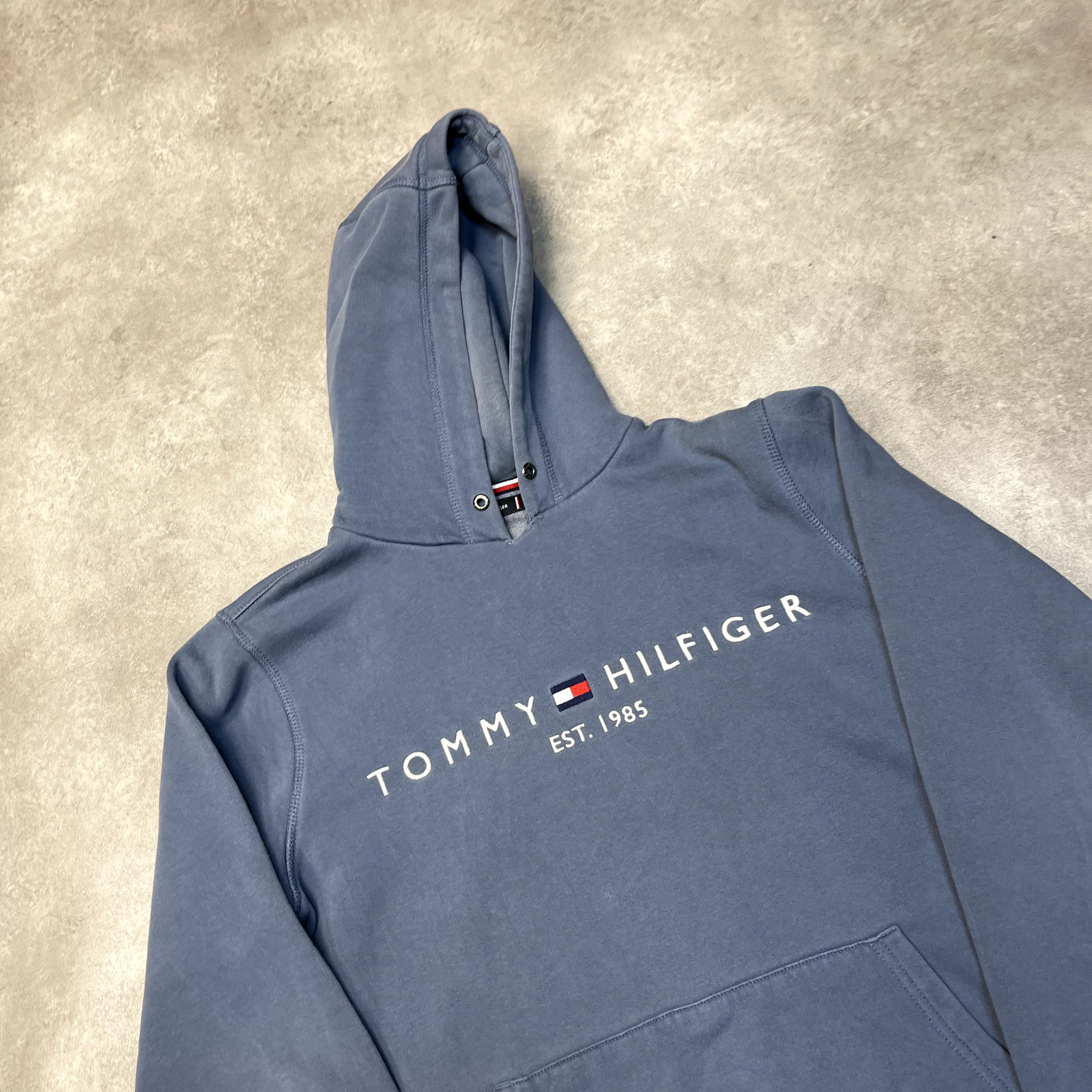 Tommy Hilfiger Hoodie Mens Medium Spellout Y2K Vintage Sports Sweatshirt, Blue image 3