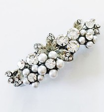 USA BARRETTE Using Swarovski Crystal Hair Clip Pin Accessory Pearl Silver 03