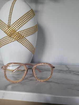 Brown/Gold Rhinestone eye glasses women retro vintage bling