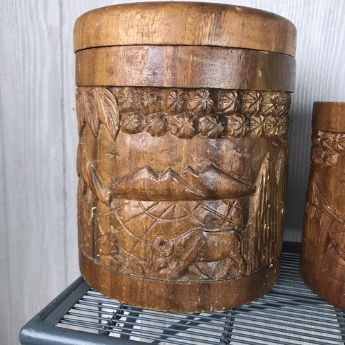 Vintage Holz handgeschnitzt 4 Stück Nesting Kanister Utensilienhalter Aufbewahrungsset - Bild 5 von 12