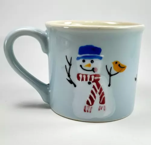 Hartstone Snow People Mug Snowmen Birds Light Blue 14 oz Handpainted Vtg Pottery