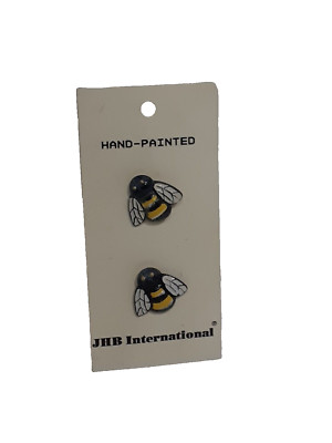 2 Vintage Bumble Bee Hand Painted Buttons by JHB International, 3/4 