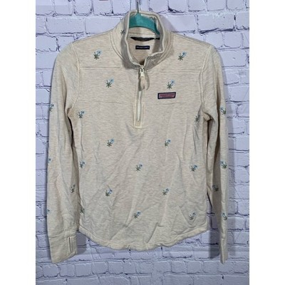 Vineyard Vines The Shep Shirt Tan Floral Embroidered Pullover Sz S Casual Layer