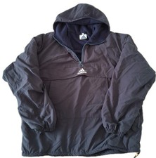 MENS ADIDAS NAVY VLUE HALF ZIP PULLOVER HOODED JACKET, MEN'S SIZE LARGE