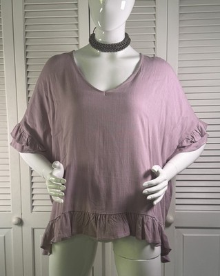 NWT Three Bird Nest Let Me Be Ruffled Top Mauve Pale Plum Boho Oversized Medium