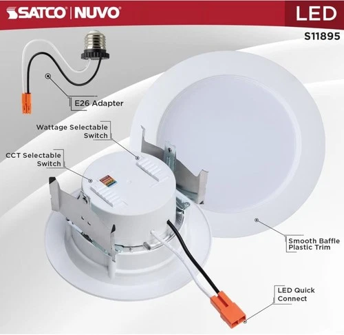 Satco S11895 - 6.5/8/9 Watt 4" LED Regressed Downlight CCT Select (1, 2 or 8 PK) - Picture 3 of 10