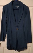 Soft Surroundings Cotton Cardigan With Fringe, Pockets, Heavyweight Small