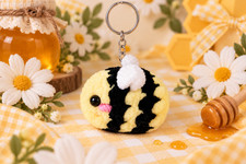 Handmade Crochet Yellow Bee Plush Keychain, Amigurumi Gifts, Bag Charm