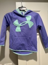 Under Armour Girls Hoodie YSM Purple Mint Fleece Water-Resistant Pullover Logo