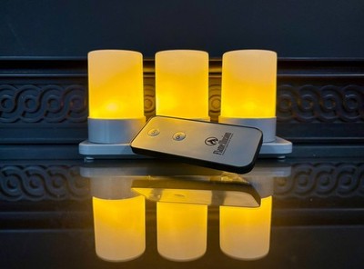 Flame Illusion Micro Mini Flame Trio Set of 3 Rechargeable with Base and Remote