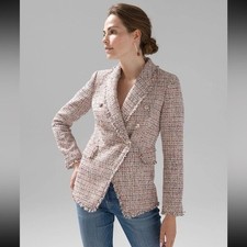 White House Black Market Multicolor Tweed Studio Blazer 10 Asymmetric Office