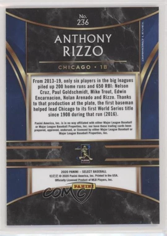 2020 Panini Select Diamond Level Anthony Rizzo #236 - Image 2 of 2