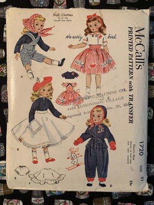 VTG/HTF McCall s 1720 Doll Clothes For Sweet Sue Dolls Sz 21 PC/counted/Complete