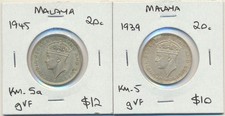Malaya & British Borneo: KGVI 1939 & 1945 Silver 20 Cents (2 Coins)