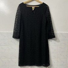 Emma & Michele Black Lace Overlay 3/4 Sleeve Mini Dress M Minimalist Boho Event