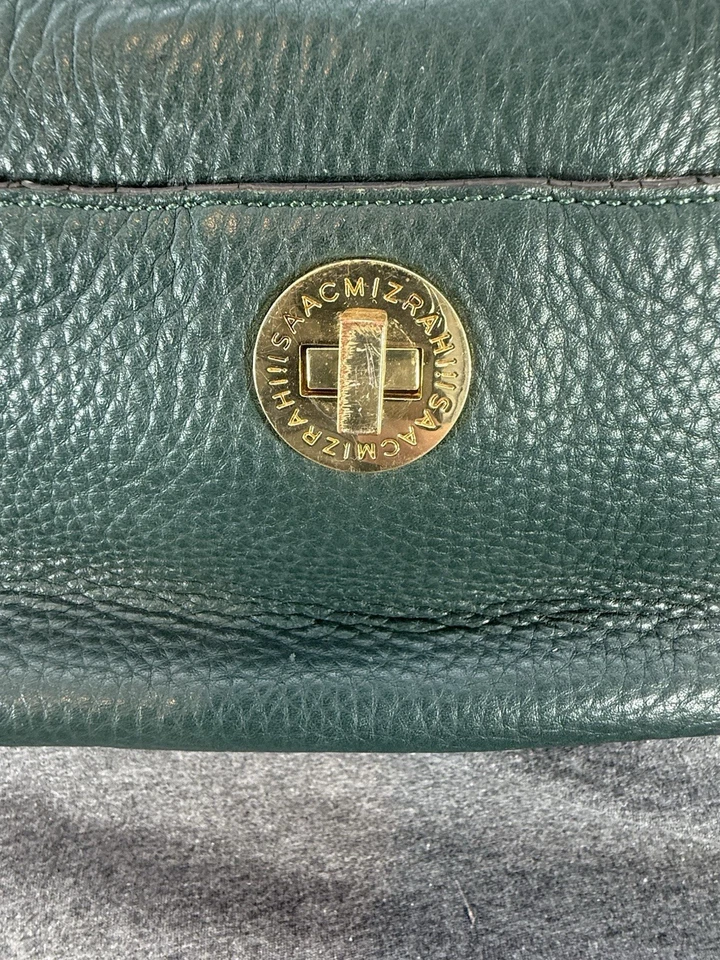Bolso Bandolera Isaac Mizrahi Cuero Genuino Verde Logo Dorado De Colección Foto 2 de 4