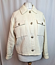 ZARA Padded Shacket Jacket Utility Pockets Cream Textured Cropped Medium C5170