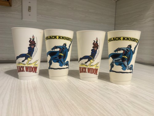 1975 Marvel 7-Eleven Collectable Cups - Black Widow / Black Knight - Lot of 4