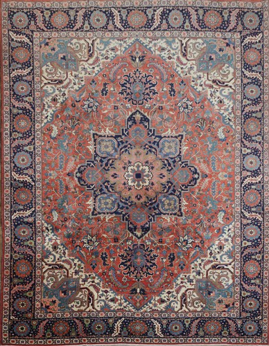 Red & Blue Traditional Area Rug 9x12 Ft Hand-Knotted Vegetable Dye Wool Carpet