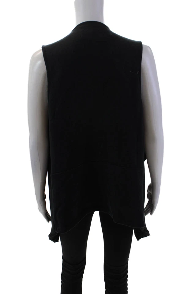 天鹅绒女式人造毛皮衬里无褶尖头下摆背心纯色黑色 S 码 — 第 3/4 张图片