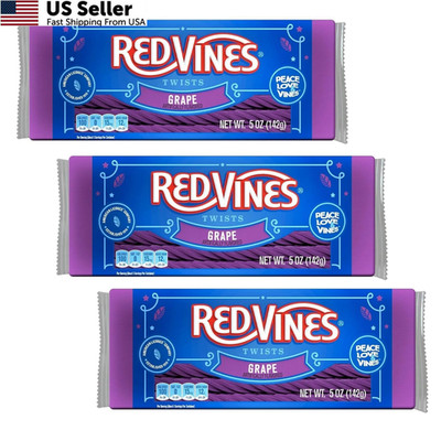 Red Vines Grape Licorice Twists 5 oz Bags Pack of 3 Soft & Chewy Fruit Candy 