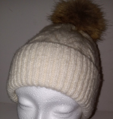 Steve Madden Pom Pom Knit Beanie Ivory