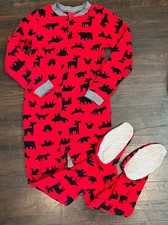 Boys Carter's Red Animals One Piece Zip Long Sleeve Fleece Pajamas 14 EUC