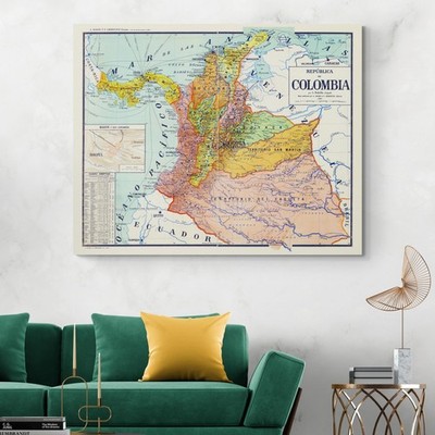 1899 Map of Colombia   National Borders, Regional Divisions & Infrastructure