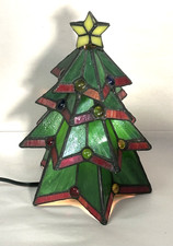 Vintage 10" Tiffany Style Stained Glass Lighted Christmas Tree Lamp