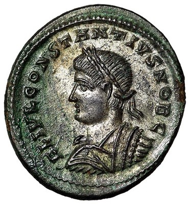 Constantius II Silvered Nummus ''Left / Campgate'' Heraclea Extremely Fine
