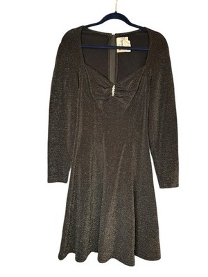 Tadashi Shoji Black, Gray & Silver Glitter Skater Dress Jewel Embellished |  eBay