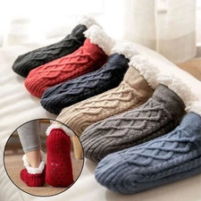 Men Women Fluffy Slippers Ankle Socks Fleece Lined Grippers Winter Non Slip