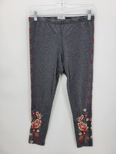Johnny Was JW Los Angeles Pants Womens Small Gray Embroidered Pull On Boho